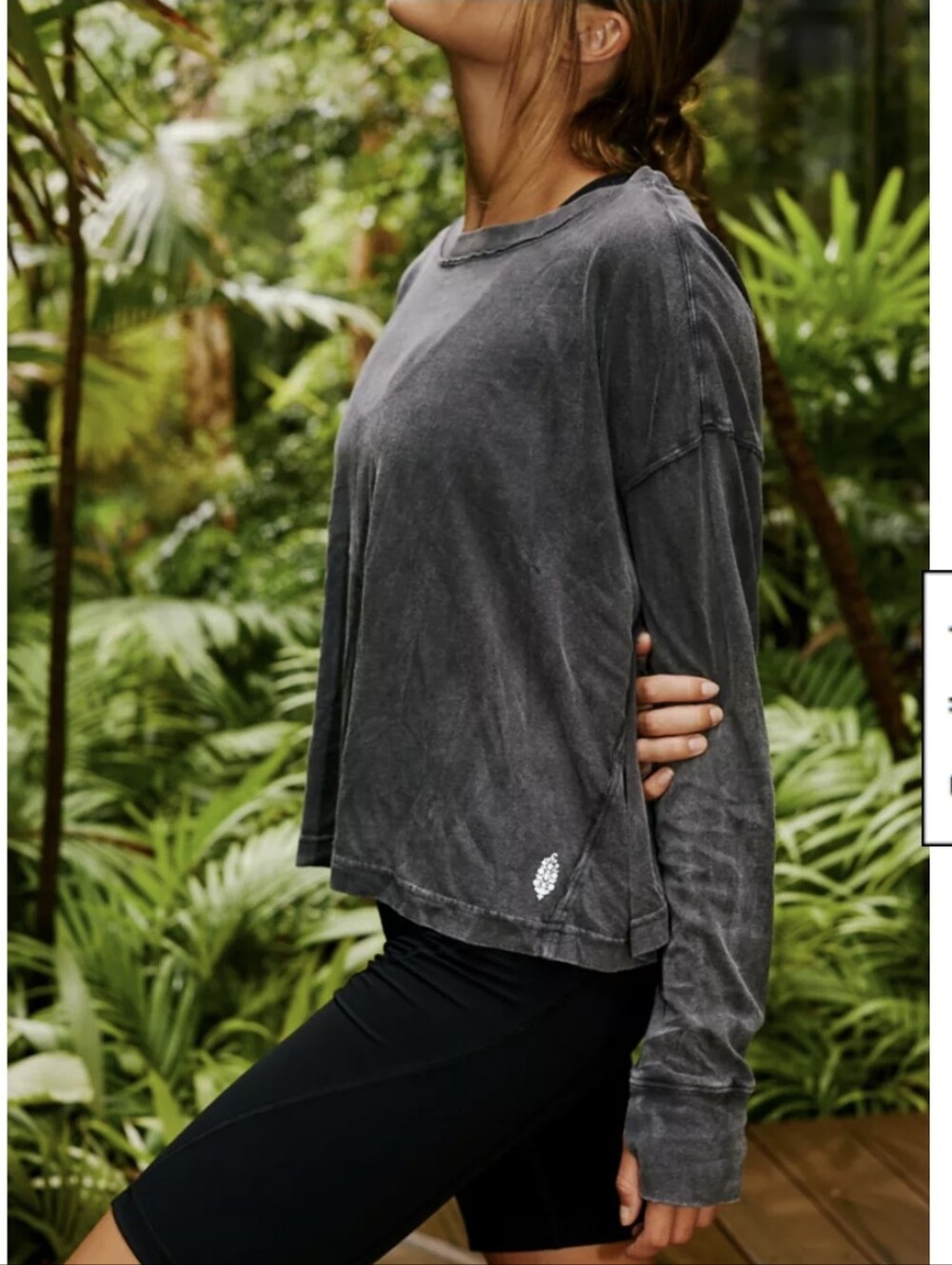 Free People Movement Victory Lap Gray Cotton Long Sleeve Top - Picture 2 of 8